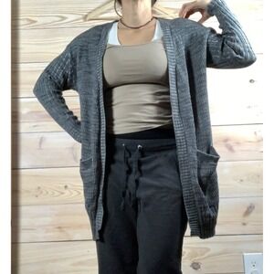 Knox Rose Open Cardigan‎ Sweater Womens Medium Gray Longline Ribbed Boho Chic